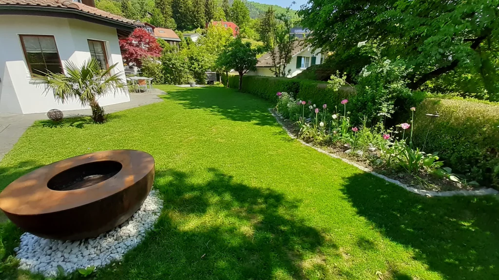 Gartenauffrischung mit Poolplatz und Wildstauden Rabatte, im folge Jahr!