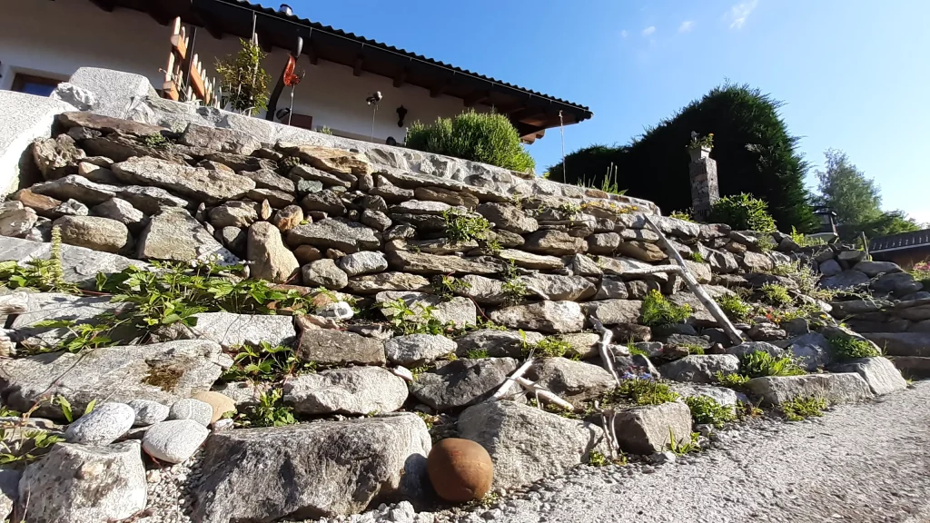 Vielfältig bepflanzte Trockensteinmauer mit viel Lebensräumen